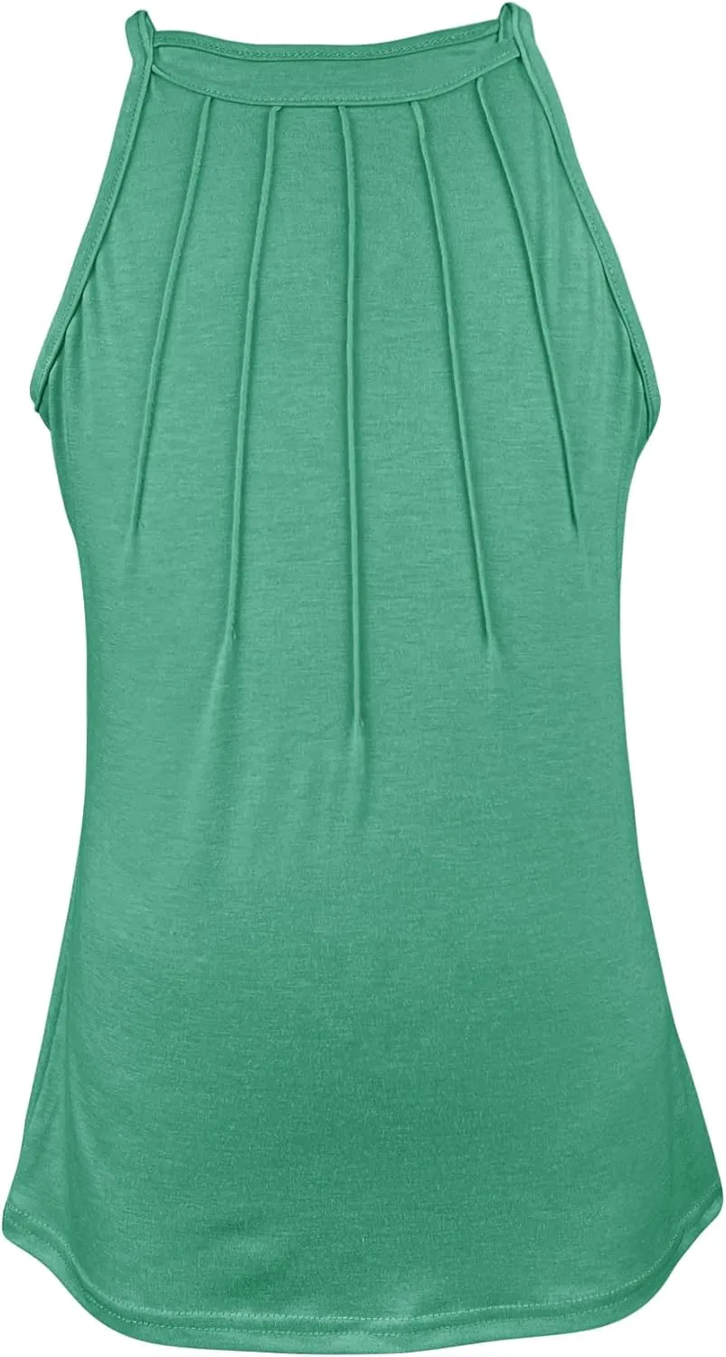 Vivitulip Girls Sleeveless Tank Top Cute Pleated Halter Neck Summer Cami Shirt