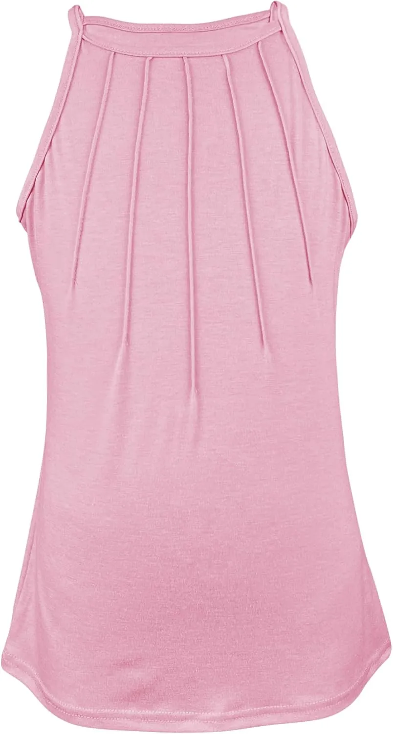 Vivitulip Girls Sleeveless Tank Top Cute Pleated Halter Neck Summer Cami Shirt