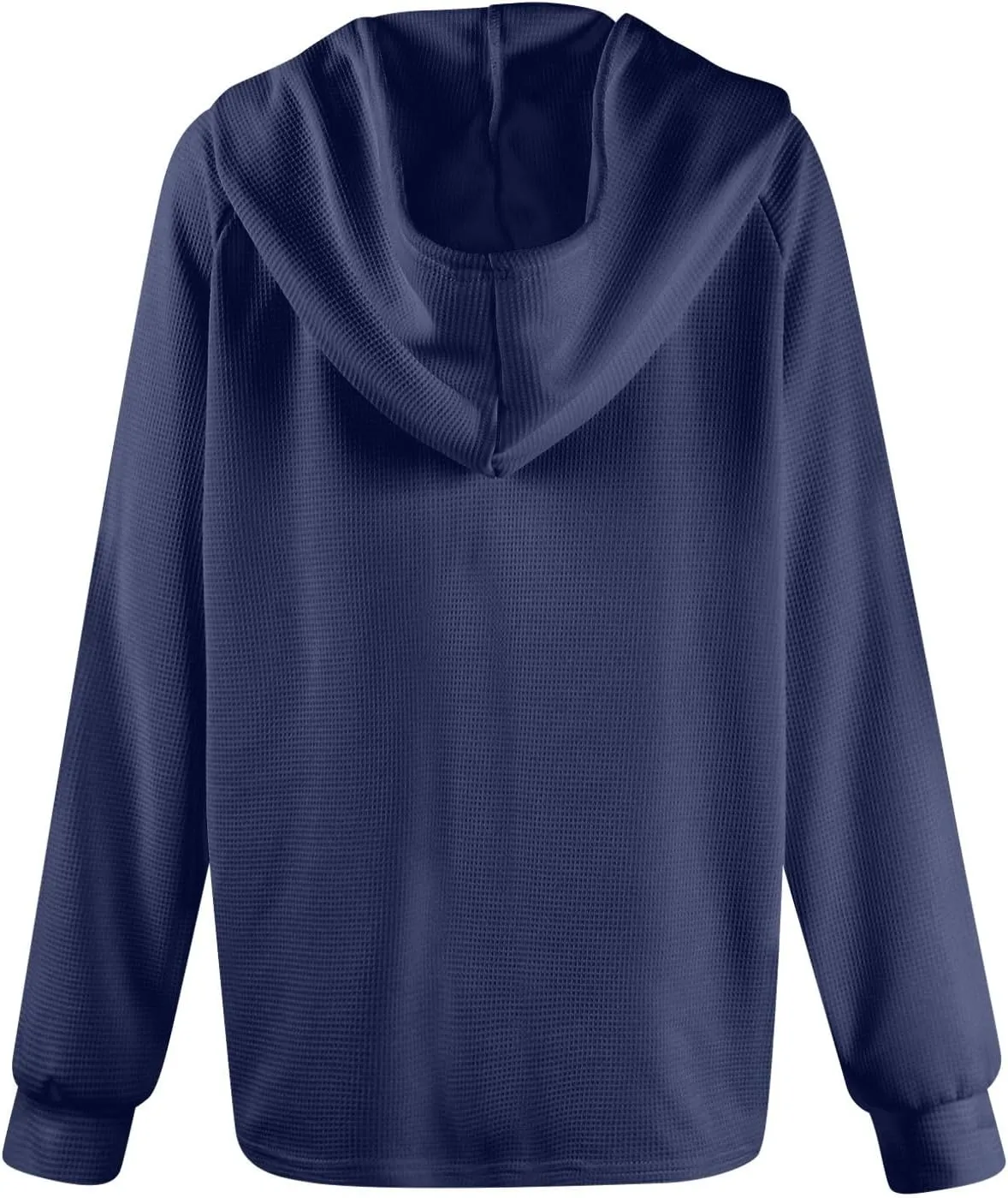 Waffle Knit Hooded Tops for Women Fall Trendy Button V Neck Pullover Sweatshirt Casual Long Sleeve Drawstring Hoodies