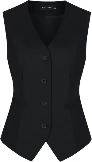 Waistcoat Vest for Women Fully Lined V-Neck Button Down Formal Fitted Dressy Suit Vest Coat with Pockets