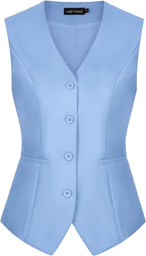 Waistcoat Vest for Women Fully Lined V-Neck Button Down Formal Fitted Dressy Suit Vest Coat with Pockets