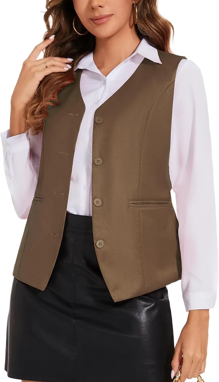 Waistcoat Vest for Women Fully Lined V-Neck Button Down Formal Fitted Dressy Suit Vest Coat with Pockets