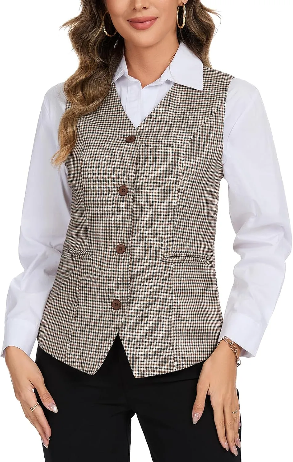 Waistcoat Vest for Women Fully Lined V-Neck Button Down Formal Fitted Dressy Suit Vest Coat with Pockets