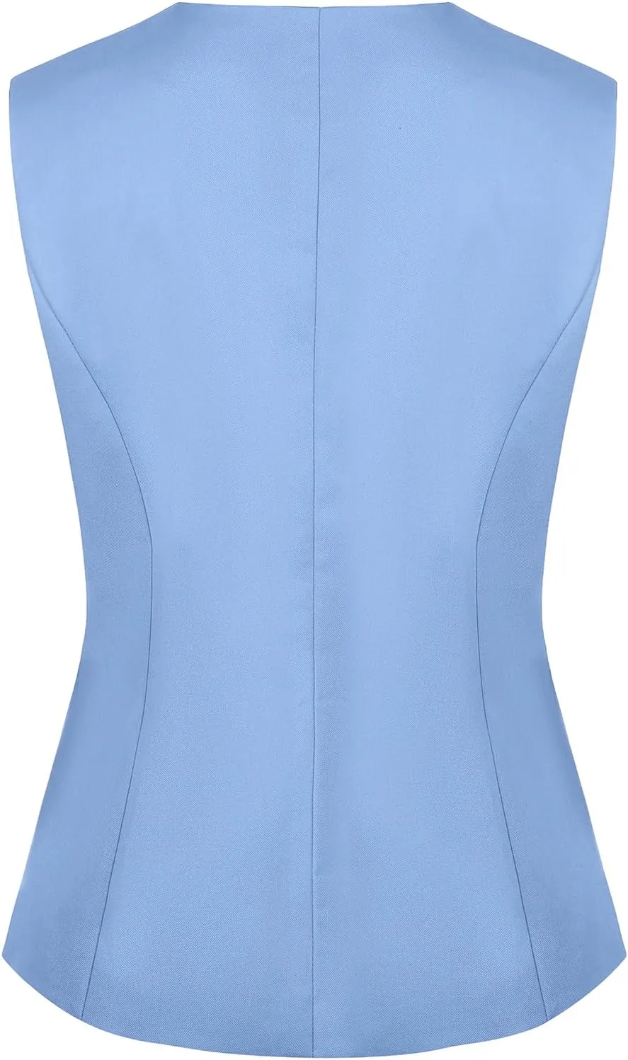 Waistcoat Vest for Women Fully Lined V-Neck Button Down Formal Fitted Dressy Suit Vest Coat with Pockets