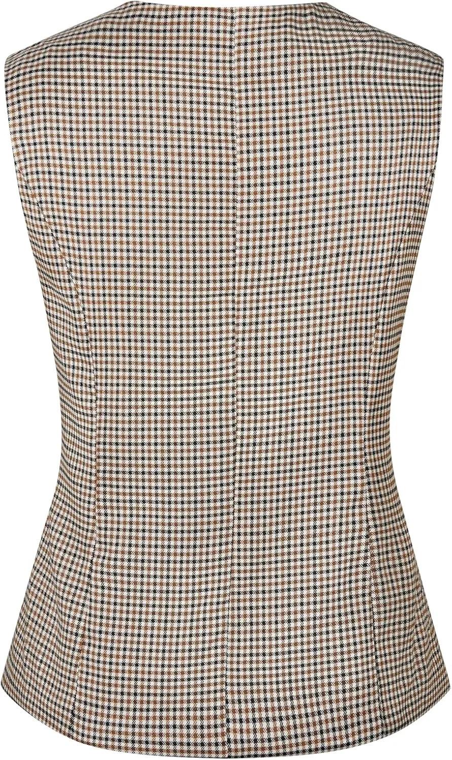 Waistcoat Vest for Women Fully Lined V-Neck Button Down Formal Fitted Dressy Suit Vest Coat with Pockets