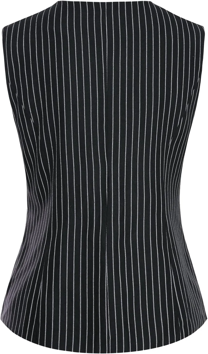 Waistcoat Vest for Women Fully Lined V-Neck Button Down Formal Fitted Dressy Suit Vest Coat with Pockets