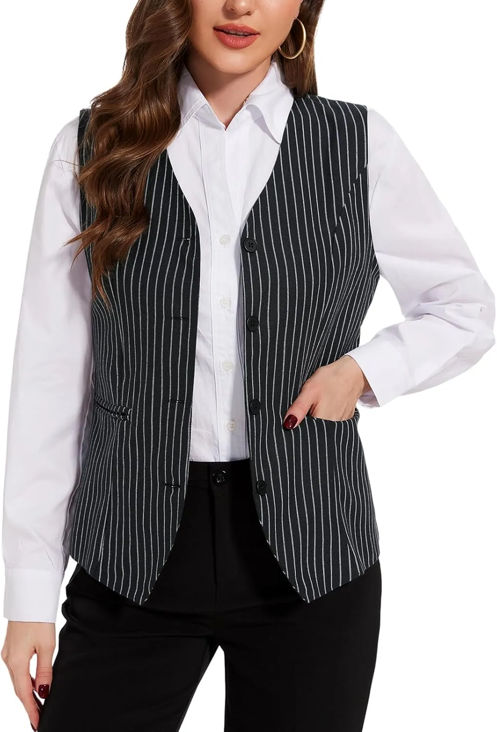 Waistcoat Vest for Women Fully Lined V-Neck Button Down Formal Fitted Dressy Suit Vest Coat with Pockets