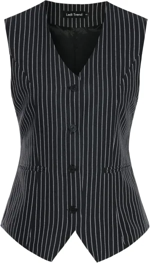 Waistcoat Vest for Women Fully Lined V-Neck Button Down Formal Fitted Dressy Suit Vest Coat with Pockets