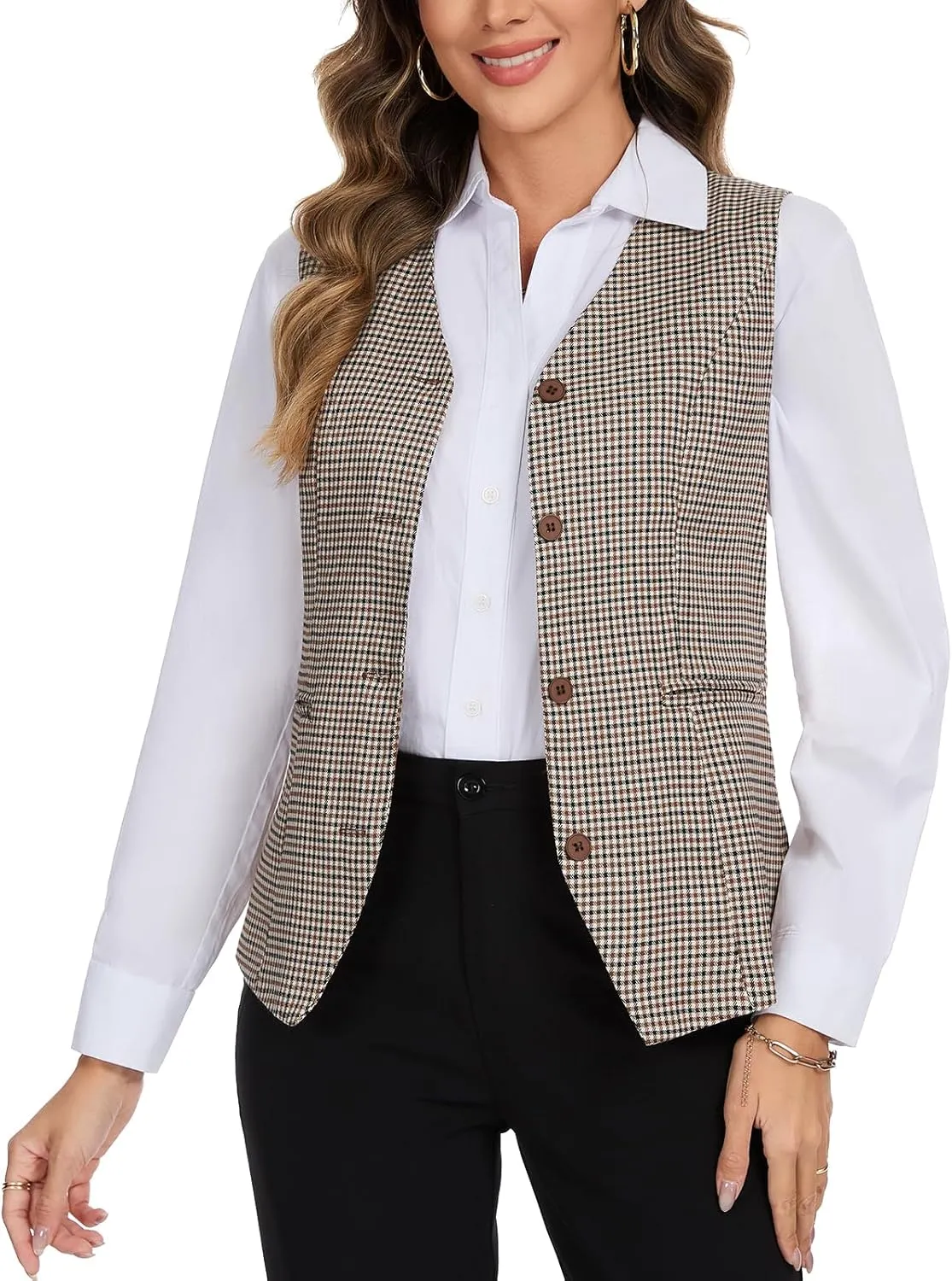 Waistcoat Vest for Women Fully Lined V-Neck Button Down Formal Fitted Dressy Suit Vest Coat with Pockets