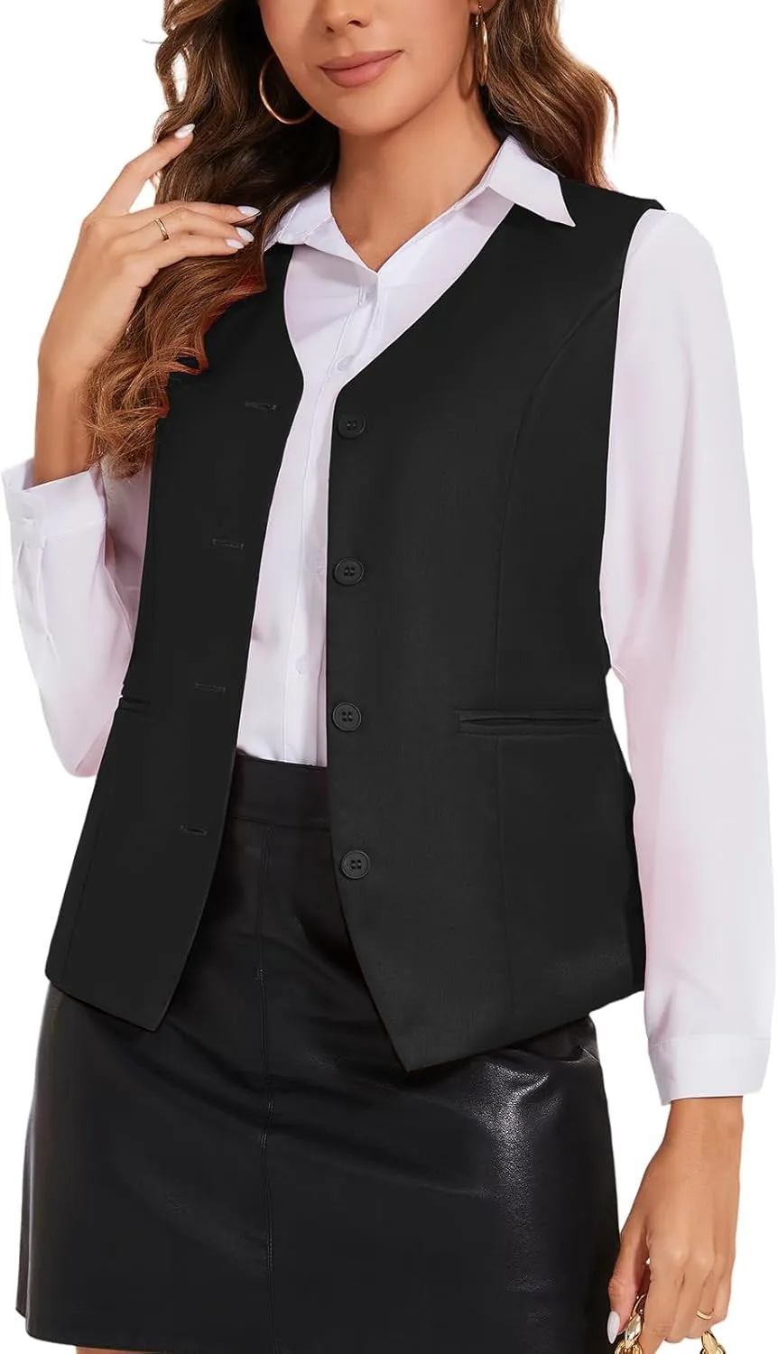 Waistcoat Vest for Women Fully Lined V-Neck Button Down Formal Fitted Dressy Suit Vest Coat with Pockets