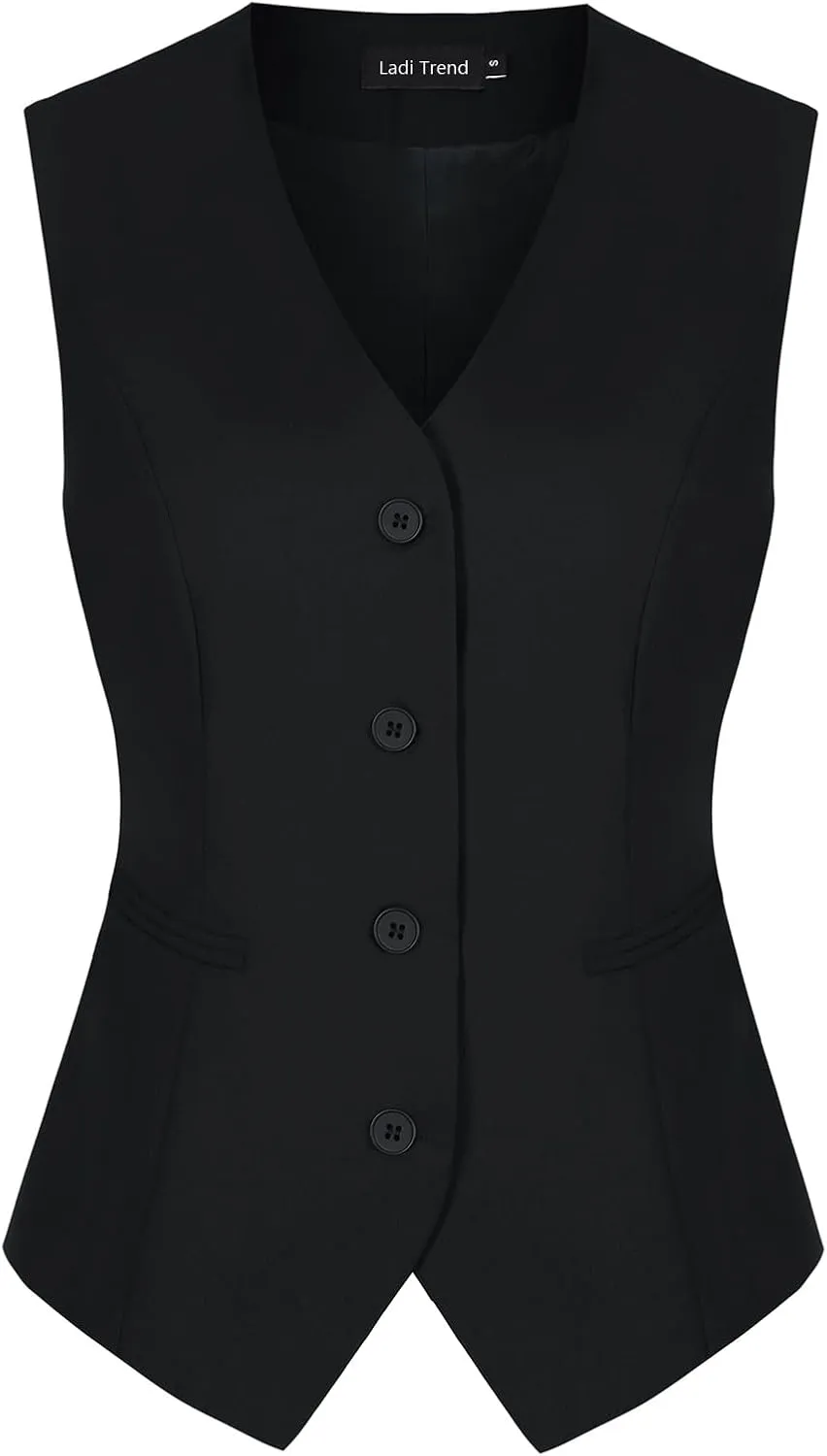 Waistcoat Vest for Women Fully Lined V-Neck Button Down Formal Fitted Dressy Suit Vest Coat with Pockets