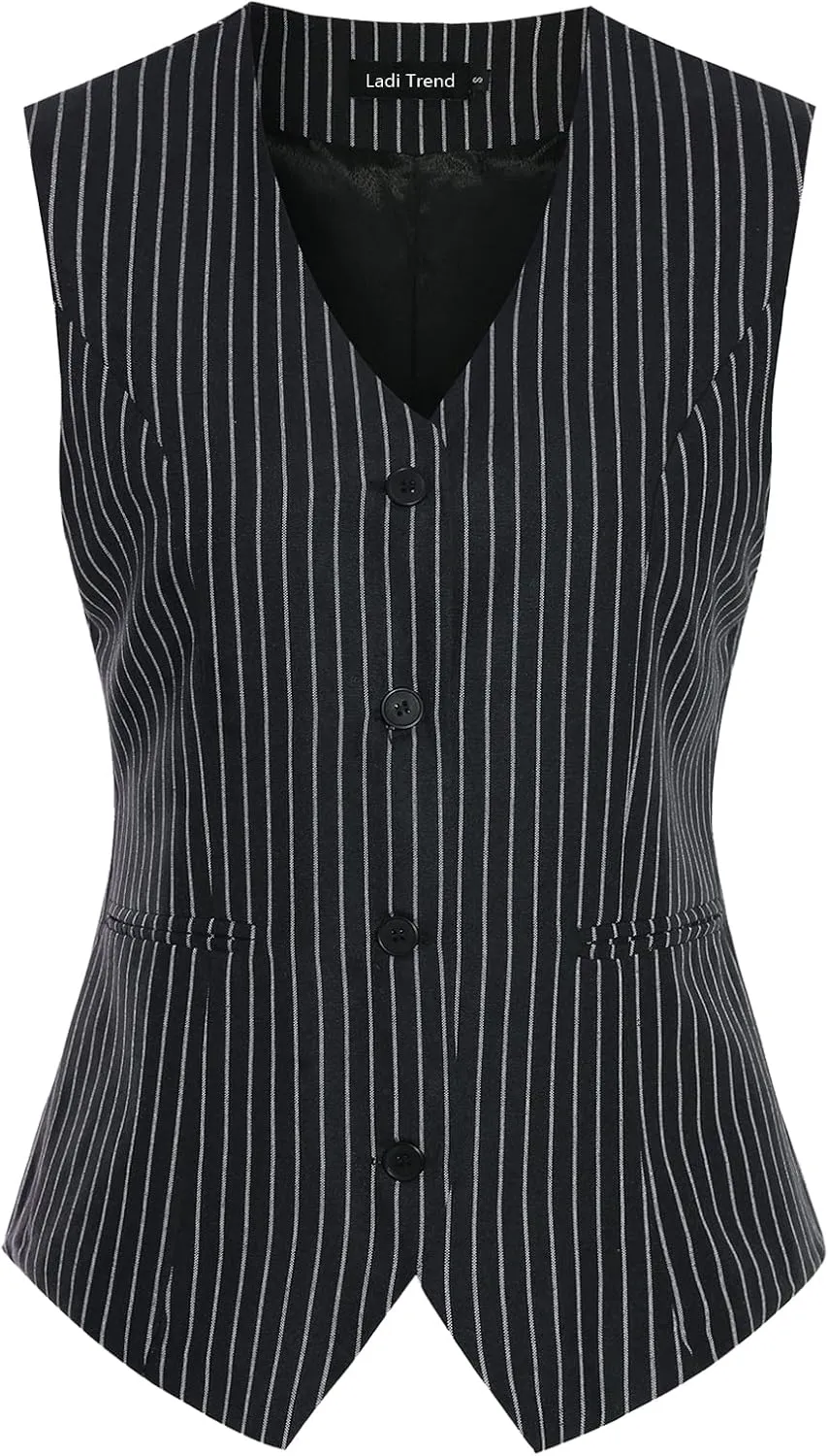 Waistcoat Vest for Women Fully Lined V-Neck Button Down Formal Fitted Dressy Suit Vest Coat with Pockets