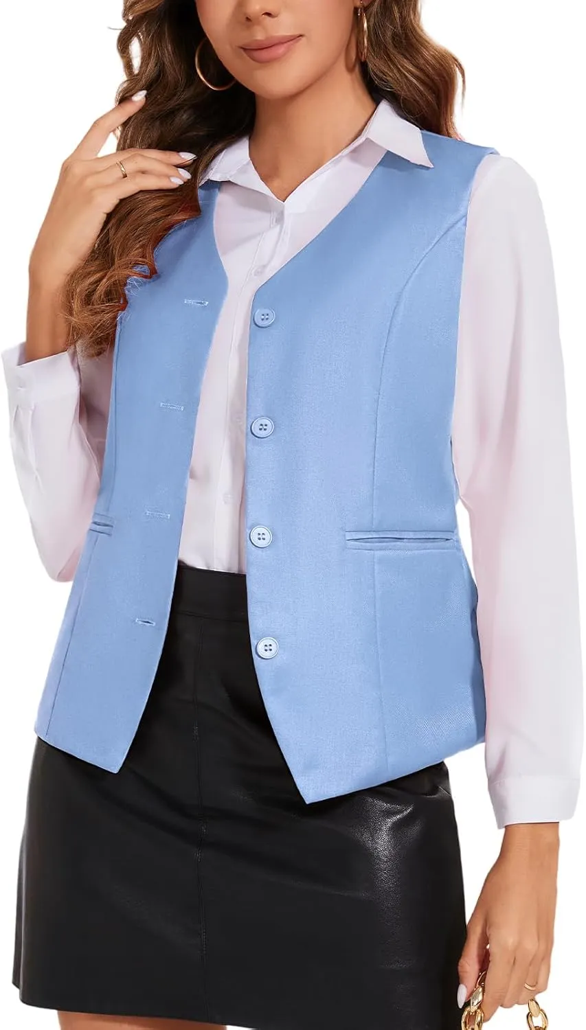 Waistcoat Vest for Women Fully Lined V-Neck Button Down Formal Fitted Dressy Suit Vest Coat with Pockets