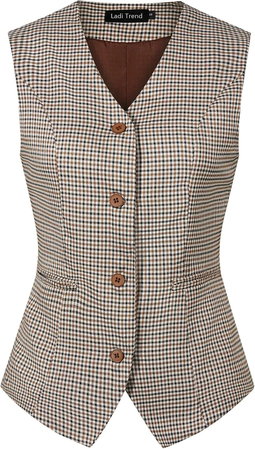 Waistcoat Vest for Women Fully Lined V-Neck Button Down Formal Fitted Dressy Suit Vest Coat with Pockets