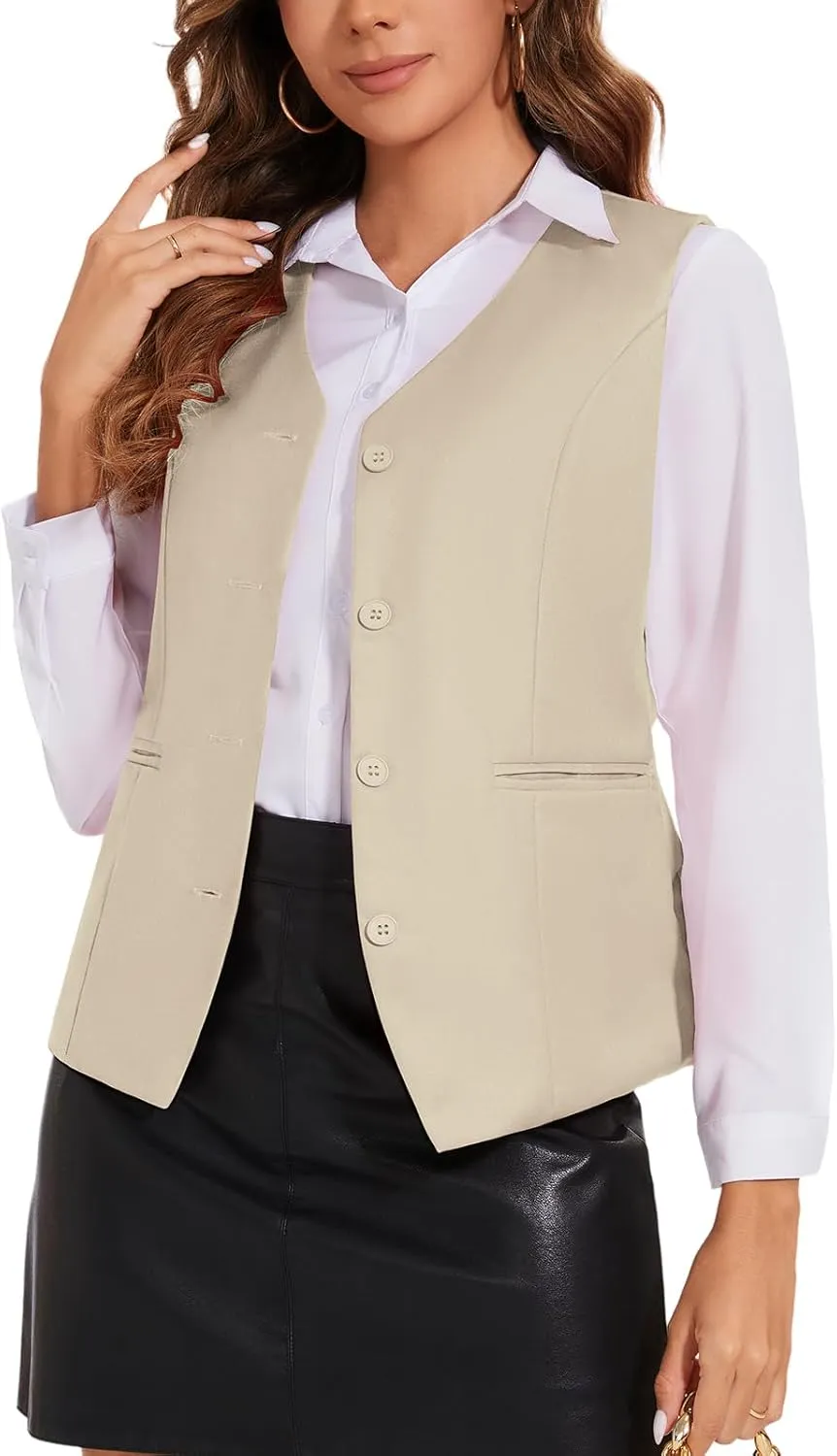 Waistcoat Vest for Women Fully Lined V-Neck Button Down Formal Fitted Dressy Suit Vest Coat with Pockets