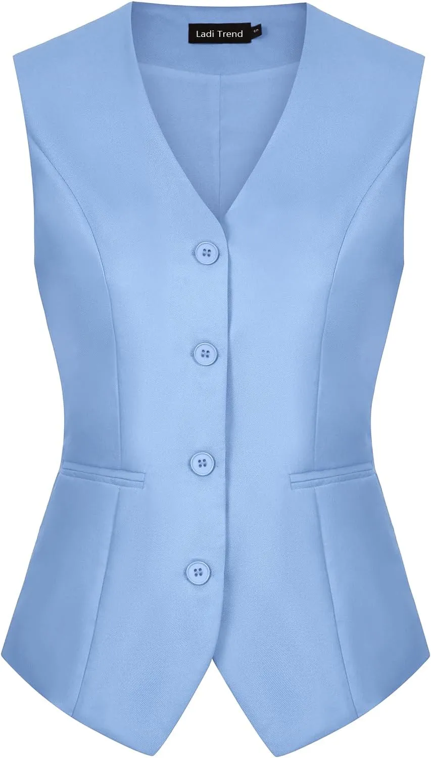 Waistcoat Vest for Women Fully Lined V-Neck Button Down Formal Fitted Dressy Suit Vest Coat with Pockets