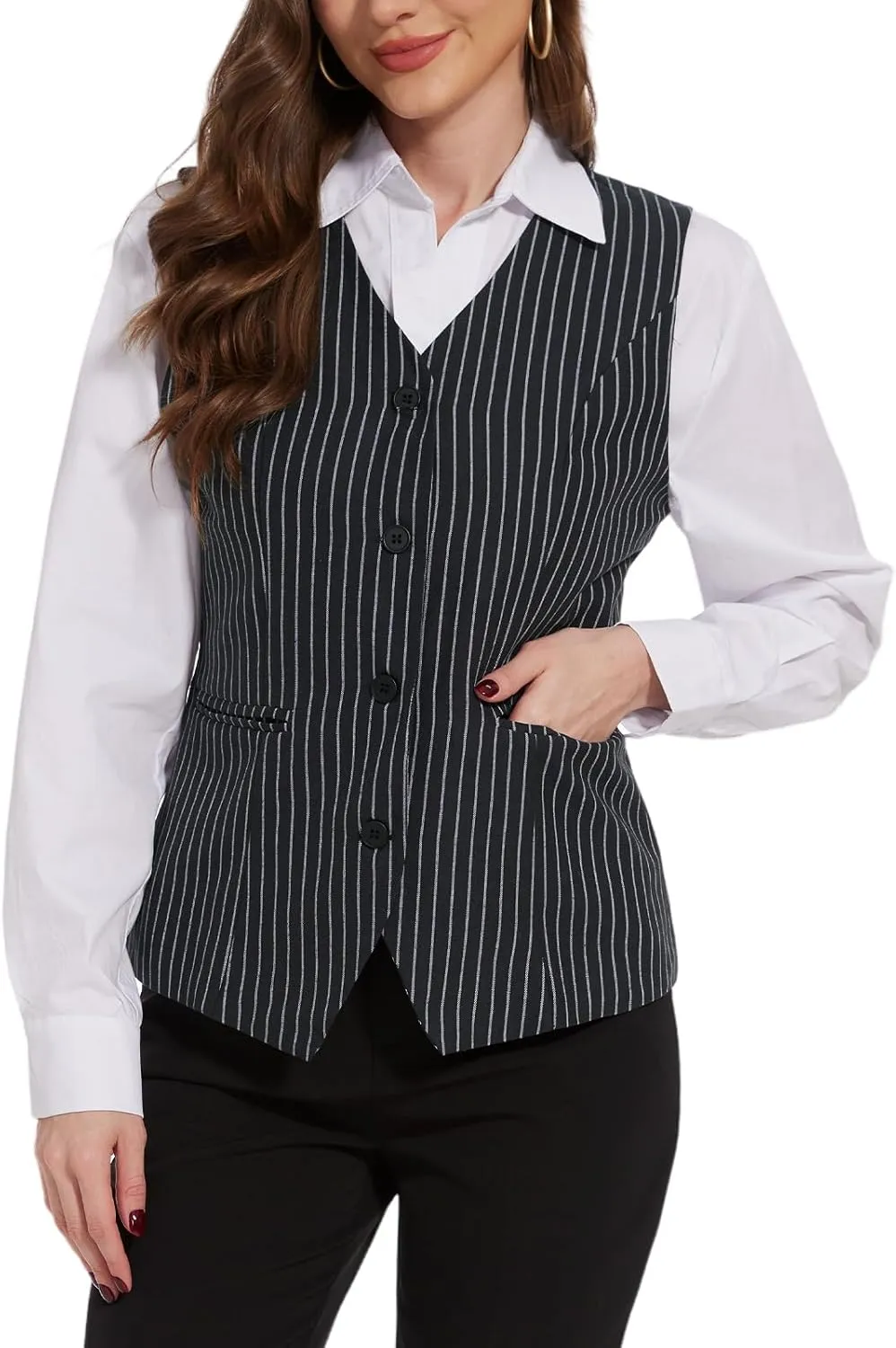 Waistcoat Vest for Women Fully Lined V-Neck Button Down Formal Fitted Dressy Suit Vest Coat with Pockets