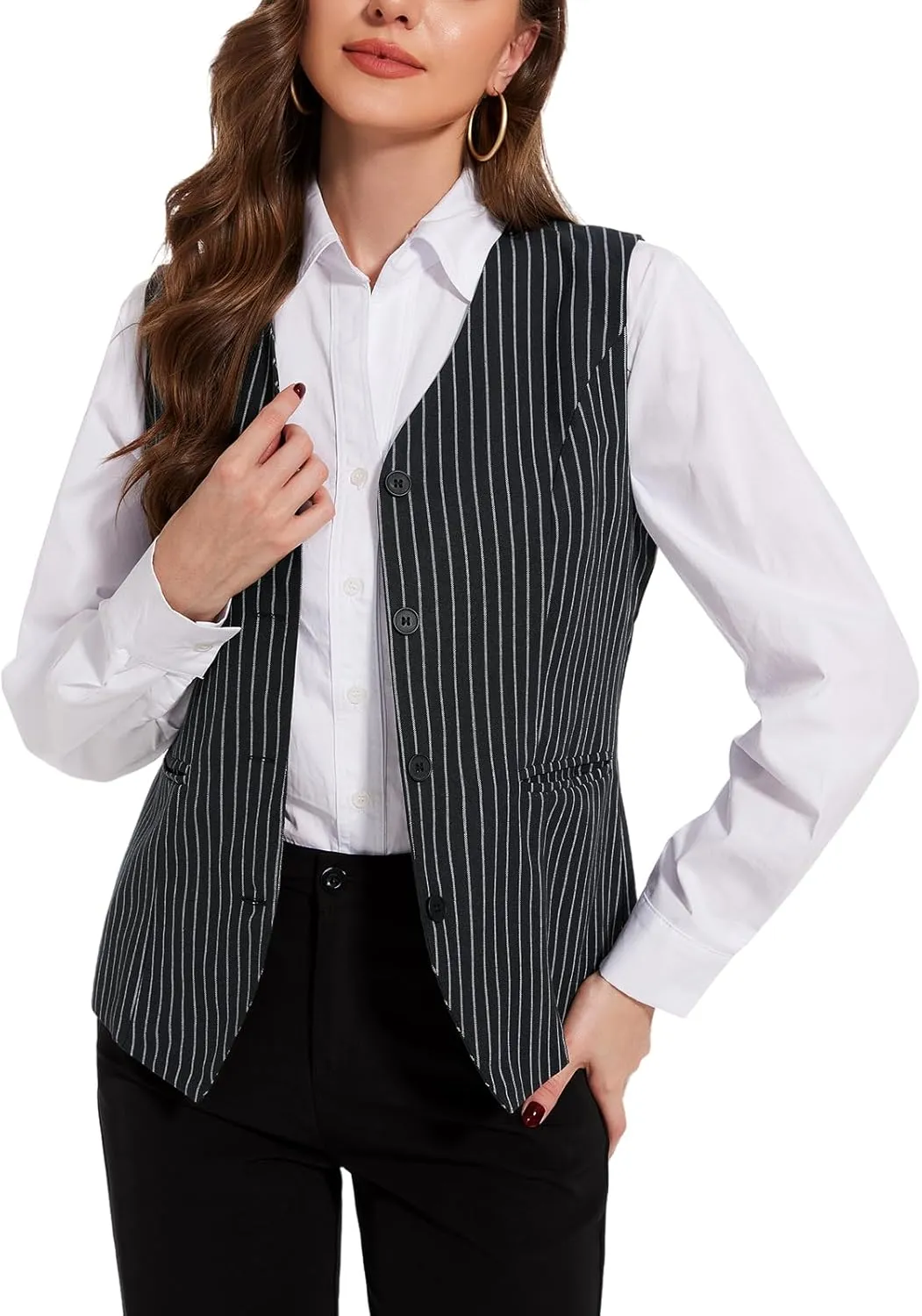Waistcoat Vest for Women Fully Lined V-Neck Button Down Formal Fitted Dressy Suit Vest Coat with Pockets