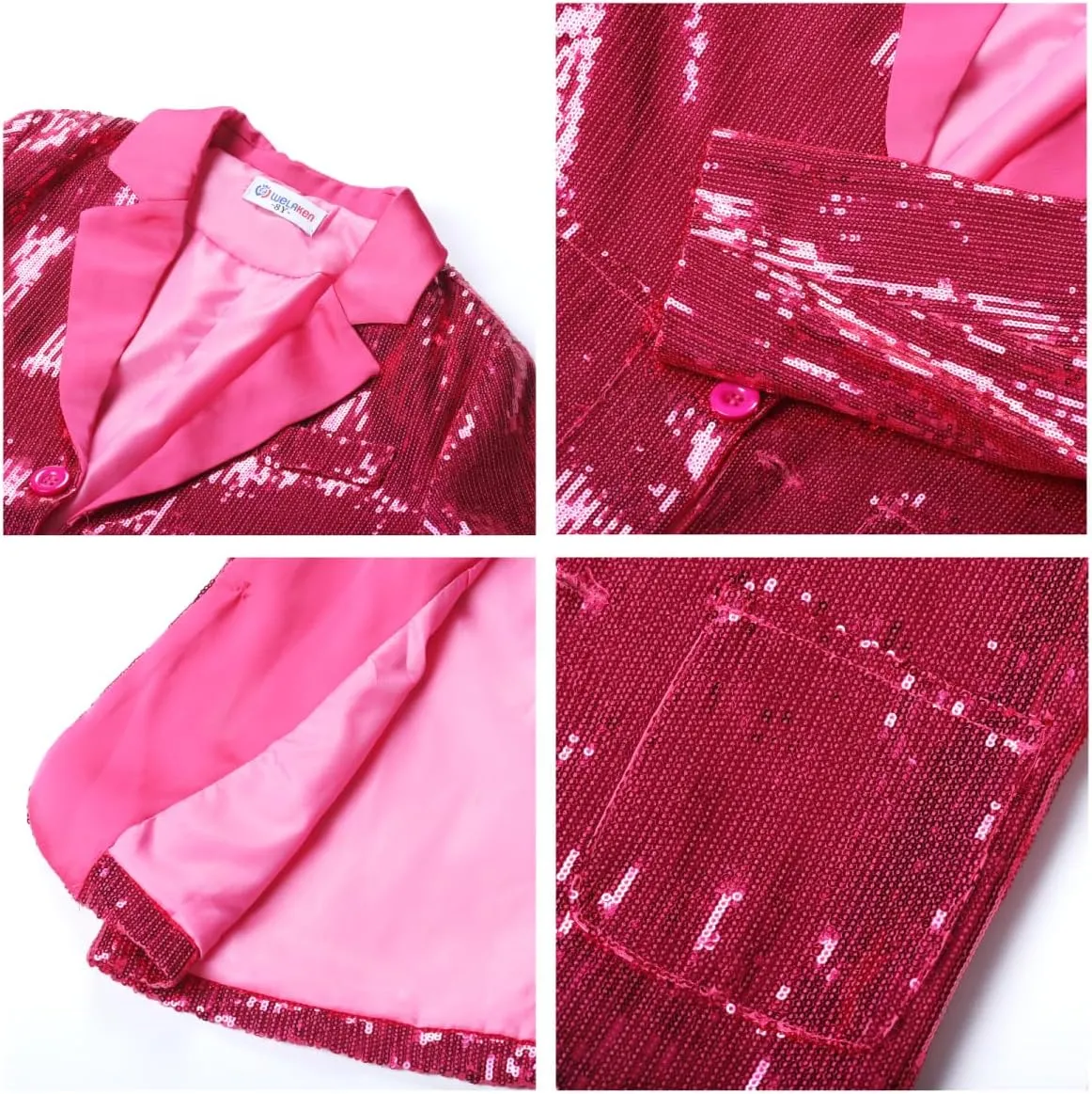 WELAKEN Girls Sequin Blazers Jacket Long Sleeve Notched Lapel Button Down Suit Coat with Pockets