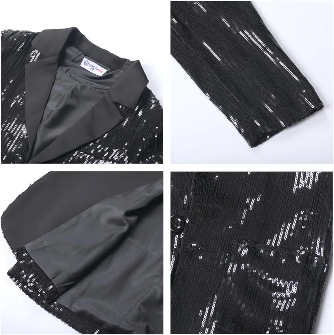 WELAKEN Girls Sequin Blazers Jacket Long Sleeve Notched Lapel Button Down Suit Coat with Pockets