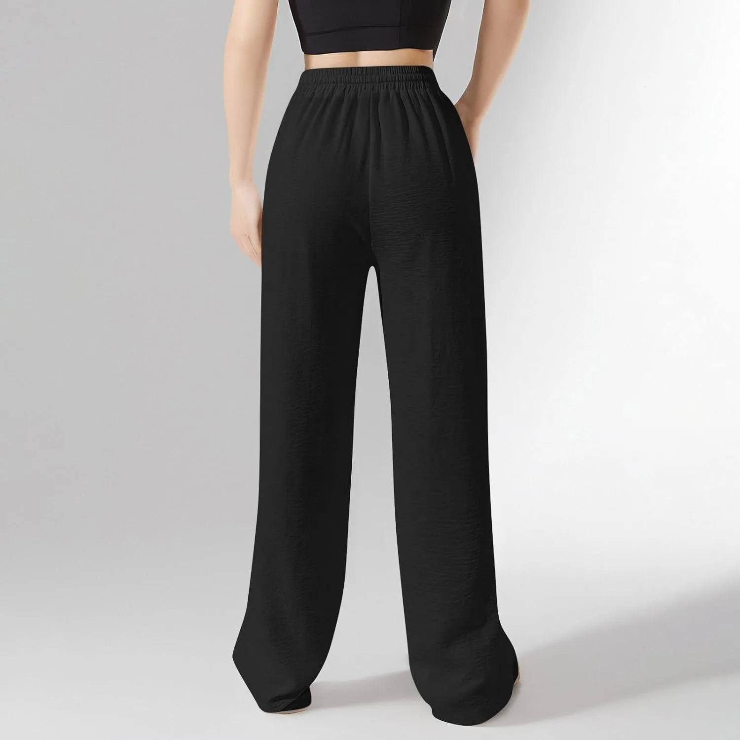 Wide Leg Pants Women Casual Linen Pants Drawstring Elastic Waist Summer Cute Pant Lounge Trouser with Pockets