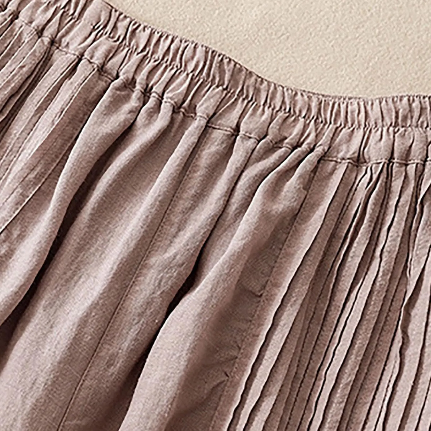 Wide Leg Pants Women Cotton Linen Elastic High Waist Pleated Palazzo Pants Loose Fit Flowy Summer Trousers Casual