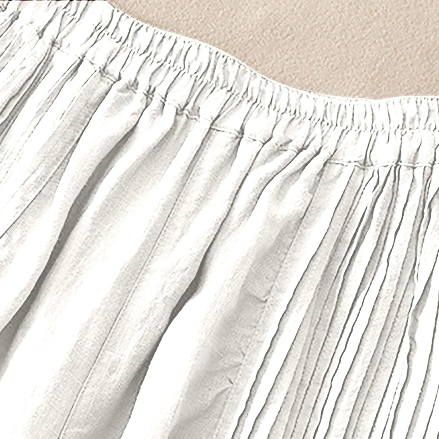 Wide Leg Pants Women Cotton Linen Elastic High Waist Pleated Palazzo Pants Loose Fit Flowy Summer Trousers Casual