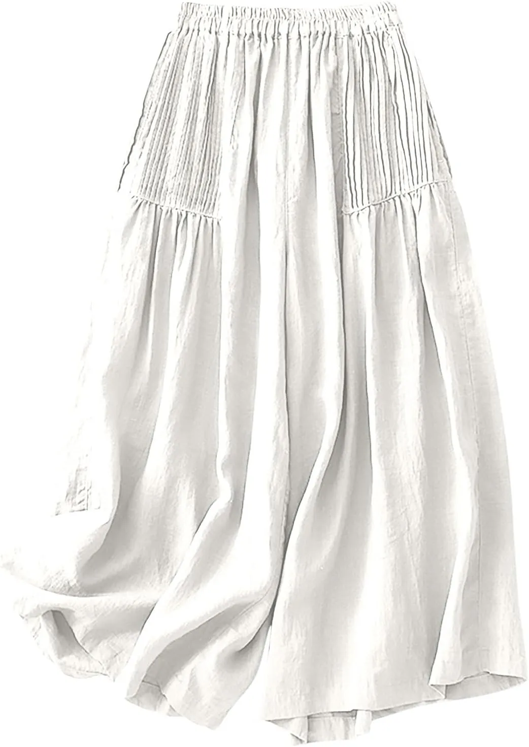 Wide Leg Pants Women Cotton Linen Elastic High Waist Pleated Palazzo Pants Loose Fit Flowy Summer Trousers Casual