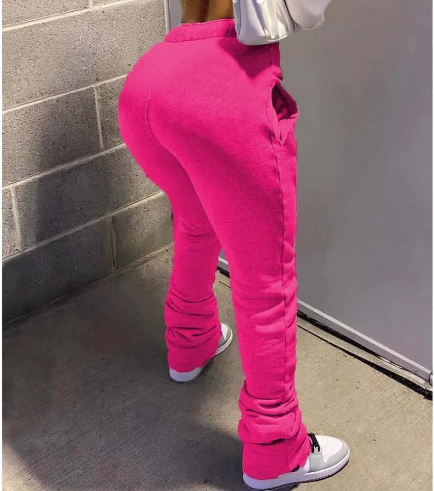 Winter High Waisted Sweatpants for Women Casual Baggy Drawstring Jogger Sweat Pants Workout Pile Pants with Pockets