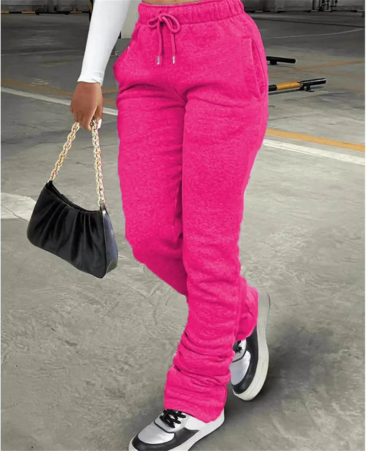 Winter High Waisted Sweatpants for Women Casual Baggy Drawstring Jogger Sweat Pants Workout Pile Pants with Pockets