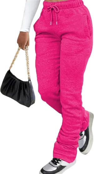 Winter High Waisted Sweatpants for Women Casual Baggy Drawstring Jogger Sweat Pants Workout Pile Pants with Pockets