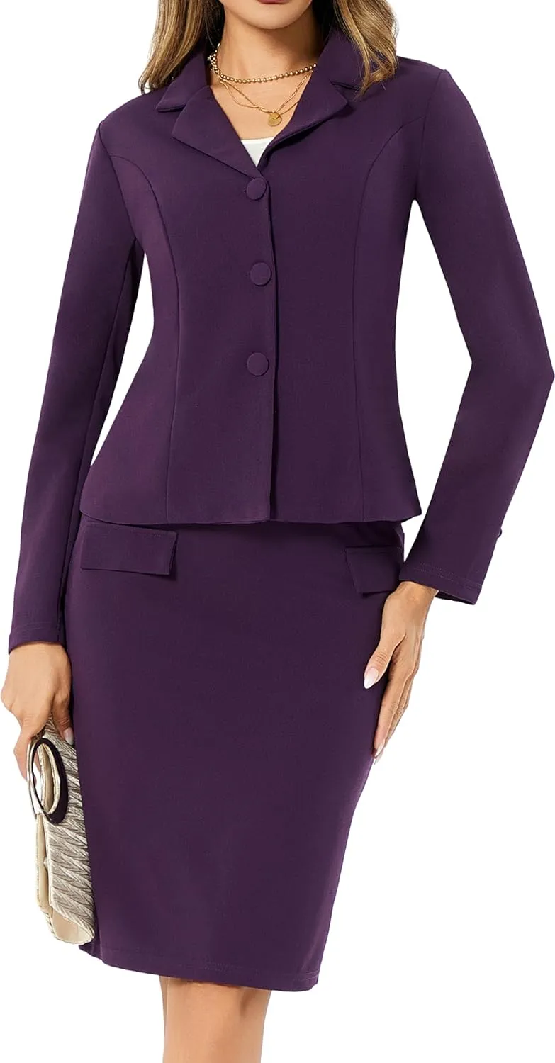 Women 2 Piece Business Suit Elegant Blazer Jacket and Skirt Sets Work Formal Office Clothes Suits
