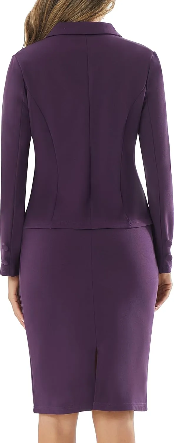 Women 2 Piece Business Suit Elegant Blazer Jacket and Skirt Sets Work Formal Office Clothes Suits