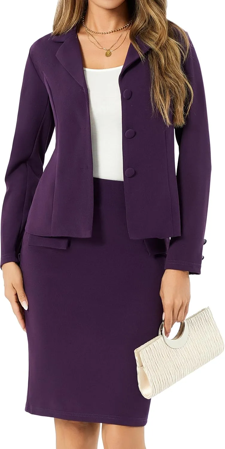 Women 2 Piece Business Suit Elegant Blazer Jacket and Skirt Sets Work Formal Office Clothes Suits