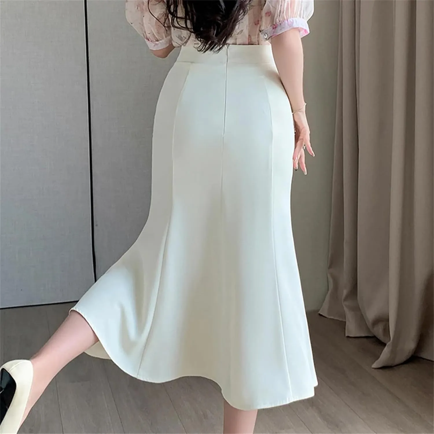 Women Beaded High Waist Midi Skirts Lady Wrap Hip Split Mermaid Skirts