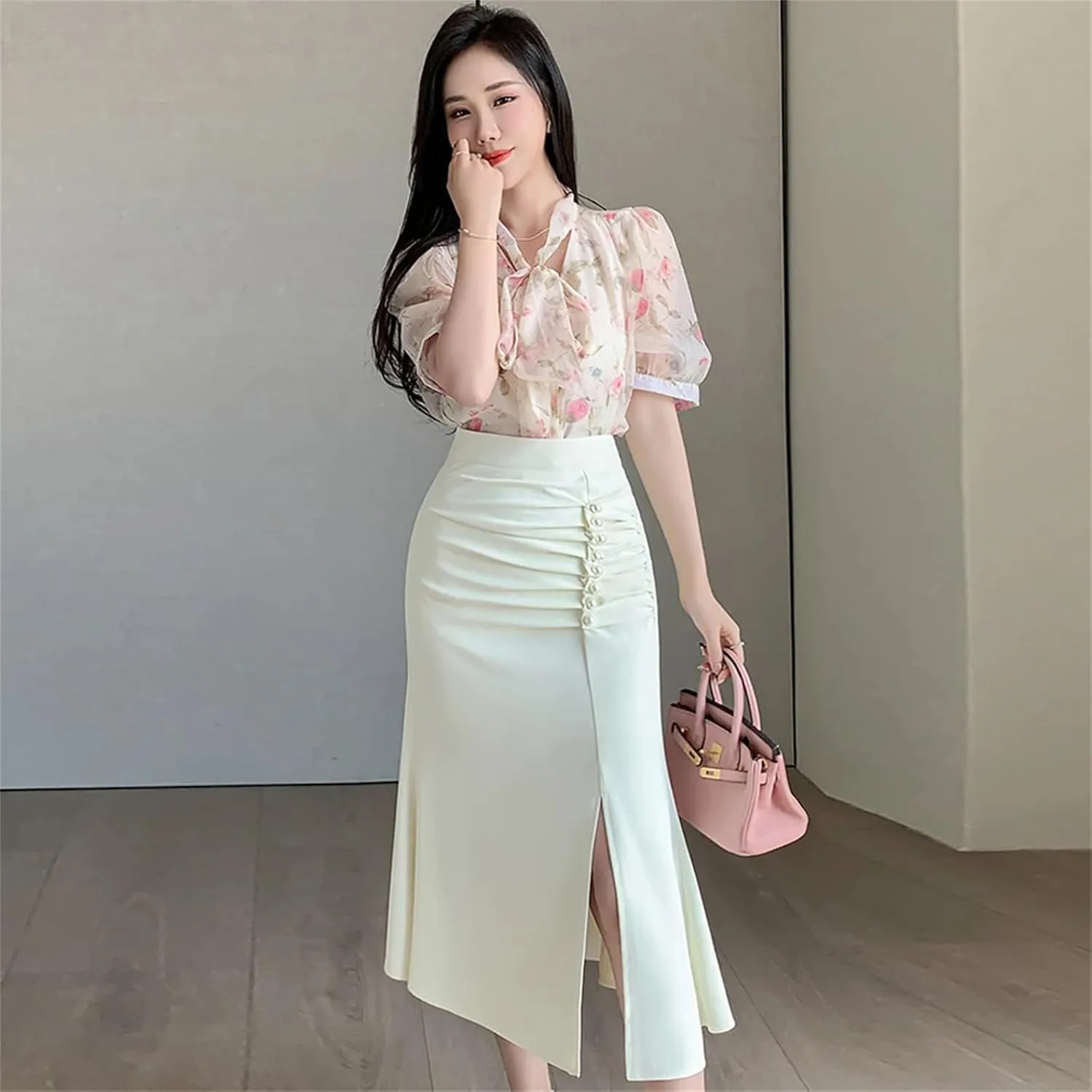 Women Beaded High Waist Midi Skirts Lady Wrap Hip Split Mermaid Skirts
