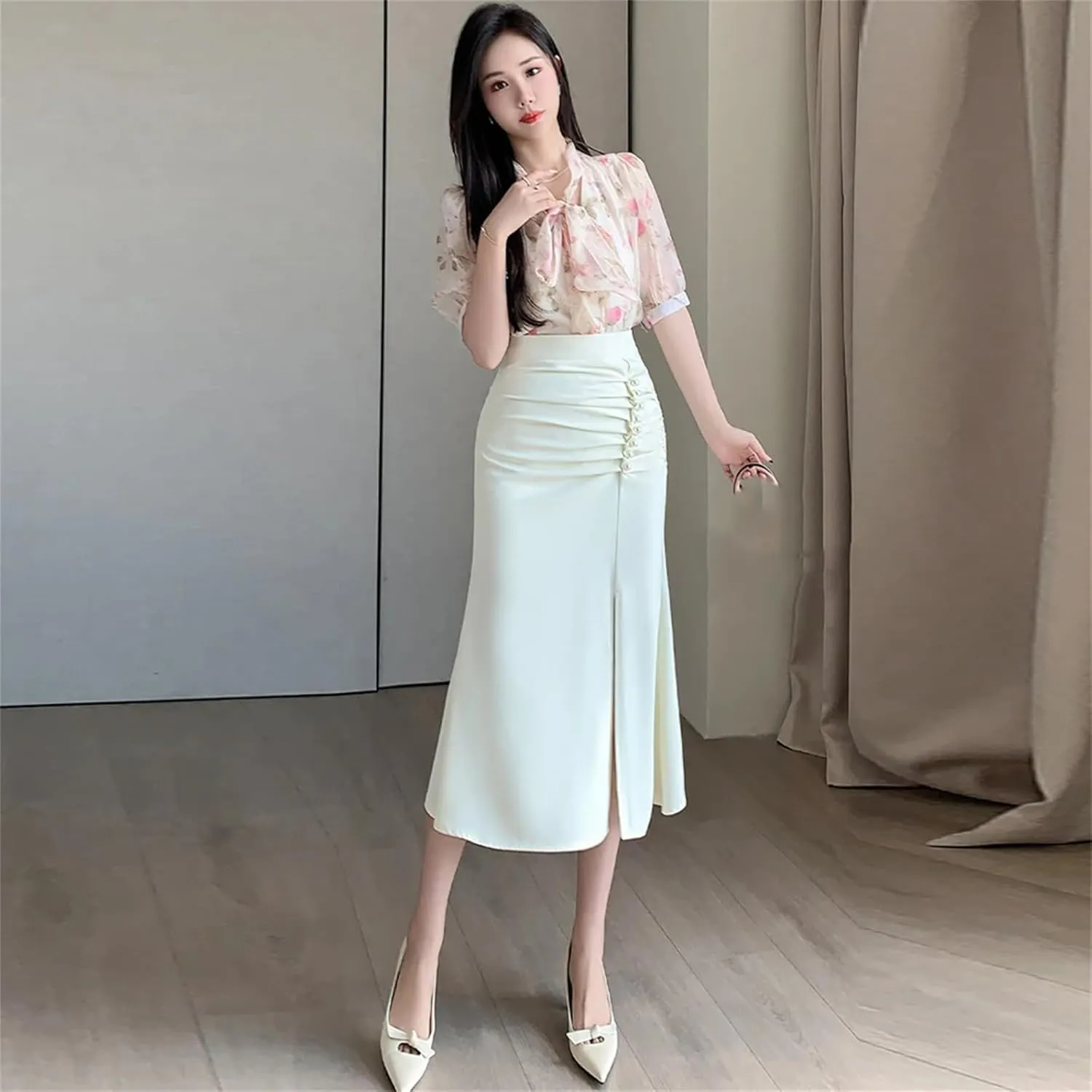 Women Beaded High Waist Midi Skirts Lady Wrap Hip Split Mermaid Skirts