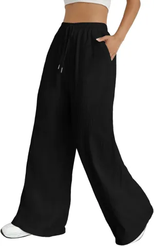 Women Cotton Linen Summer Y2K Fashion Pants Elastic Waist Wide Leg Loose Fit Palazzo Lounge Pants Beach