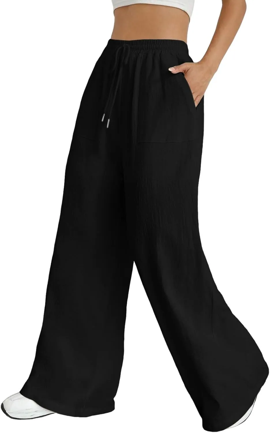 Women Cotton Linen Summer Y2K Fashion Pants Elastic Waist Wide Leg Loose Fit Palazzo Lounge Pants Beach