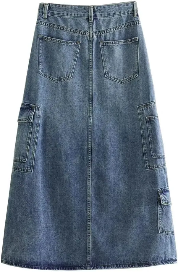 Women Denim Skirt High Waist Midi Skirts Jeans Long Skirt Holiday Skirts