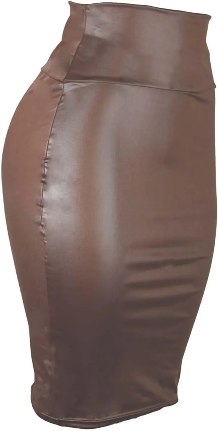 Women Faux Leather Bodycon Skirt Sexy Half-Length Work Skirt High Waist Elastic Pencil Skirt Midi Club Party Skirts