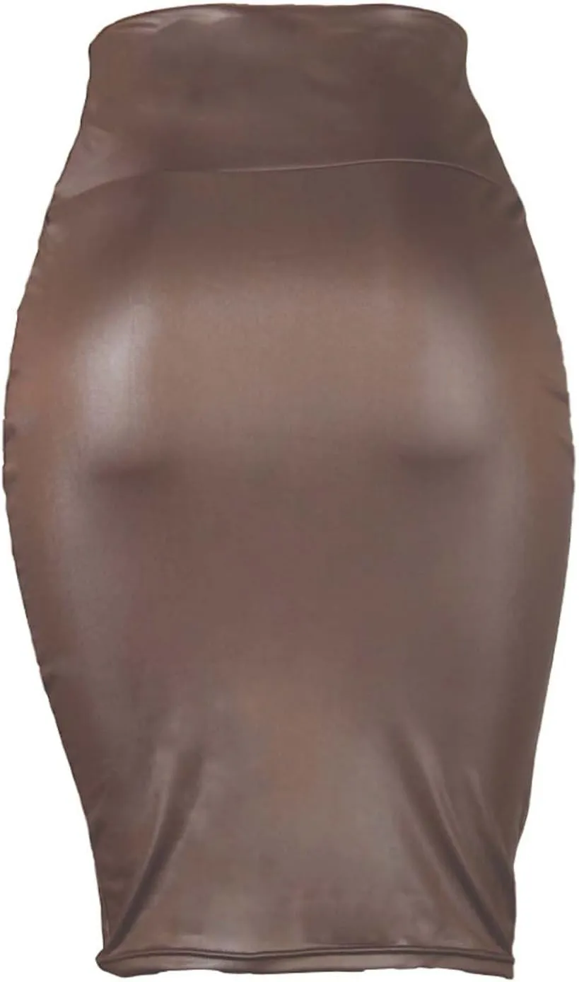 Women Faux Leather Bodycon Skirt Sexy Half-Length Work Skirt High Waist Elastic Pencil Skirt Midi Club Party Skirts