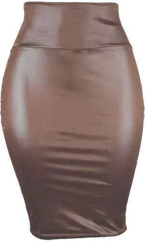 Women Faux Leather Bodycon Skirt Sexy Half-Length Work Skirt High Waist Elastic Pencil Skirt Midi Club Party Skirts