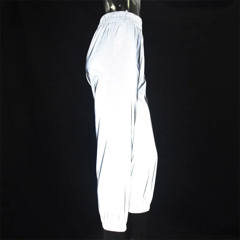 Women Flash Reflective Casual Gray Solid Streetwear Trousers