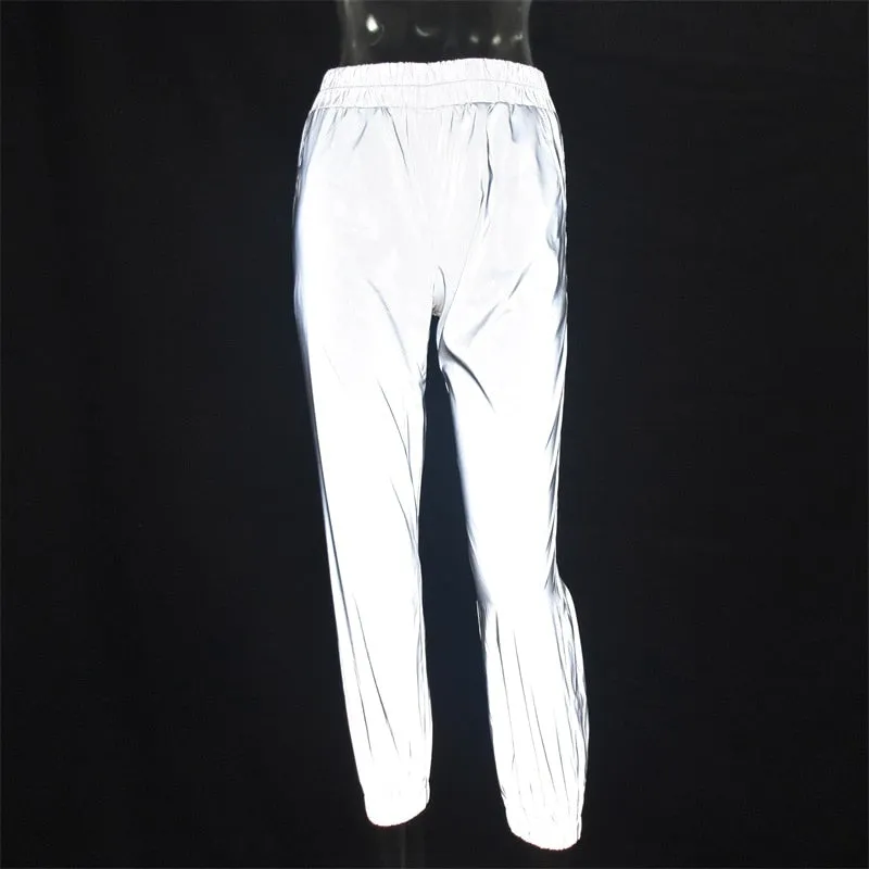 Women Flash Reflective Casual Gray Solid Streetwear Trousers