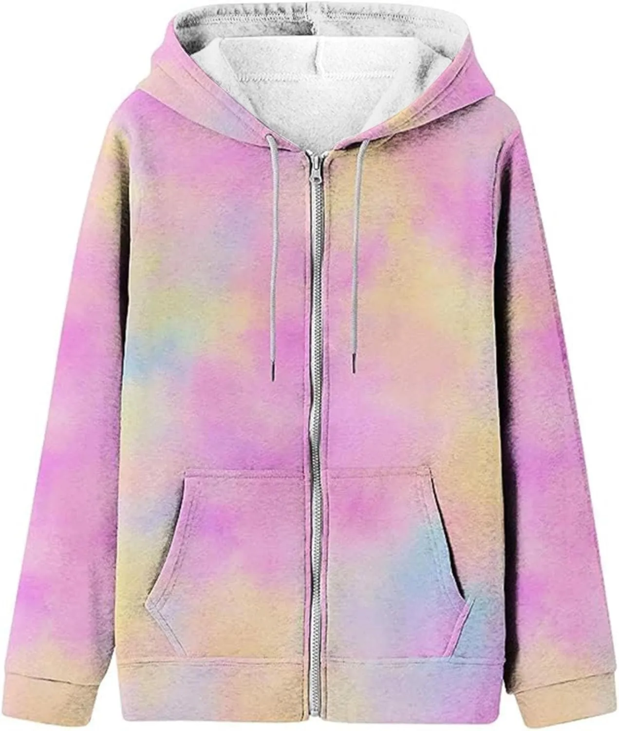 Women Full Zip Up Hoodies Long Sleeve Drawstring Oversized Coat E-Girl Harajuku Jackets Coat with Pockets