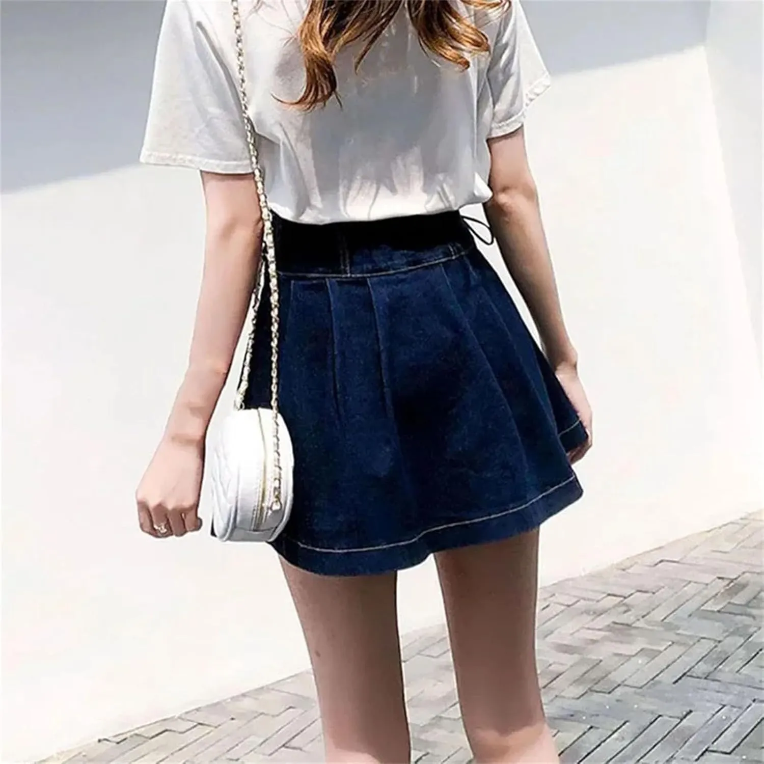 Women High Waisted Denim Short Skirts Fashion Lace-Up A-Line Skirt Casual All-Match Pleated Skirts