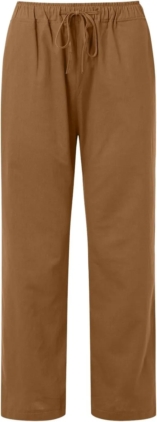 Women High Waisted Wide Leg Pants Fashion Drawstring Elastic Trousers Comfy Straight Leg Long Pants with Pockets