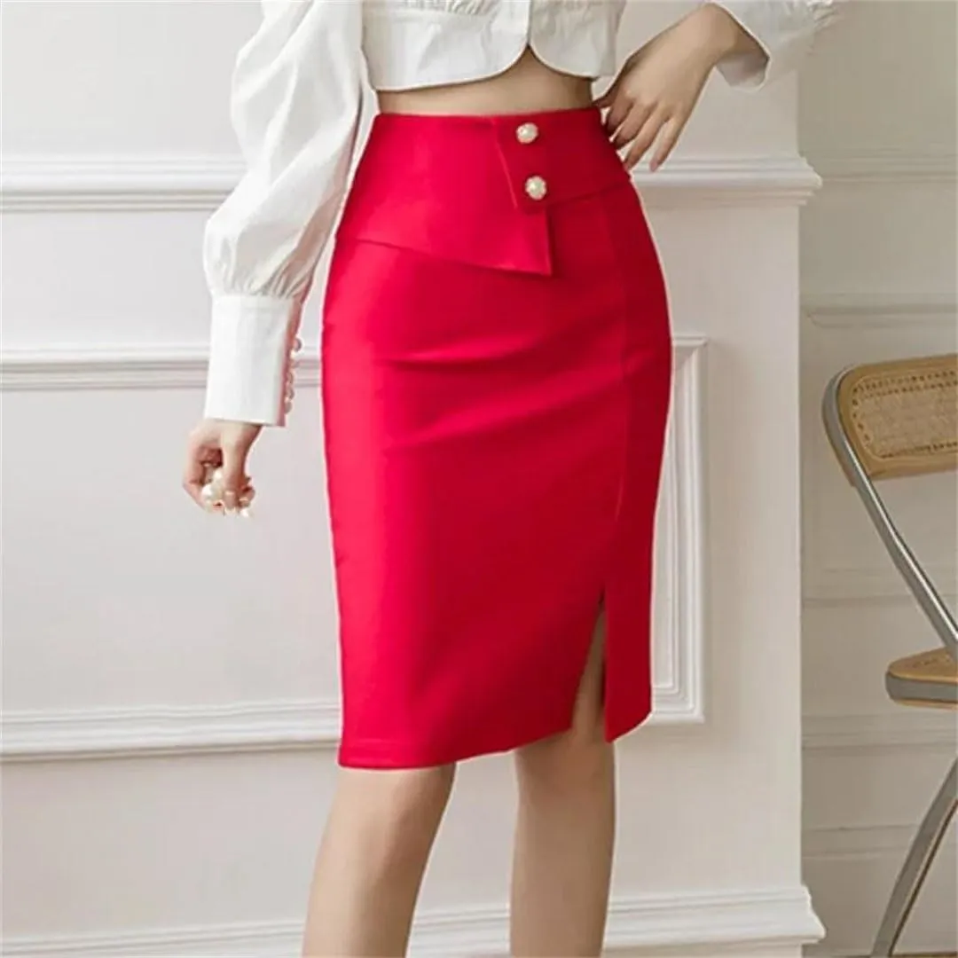 Women Korean Fashion Pencil Skirts Elegant High Wiast Bodycon Skirt Sexy Office Midi Skirts