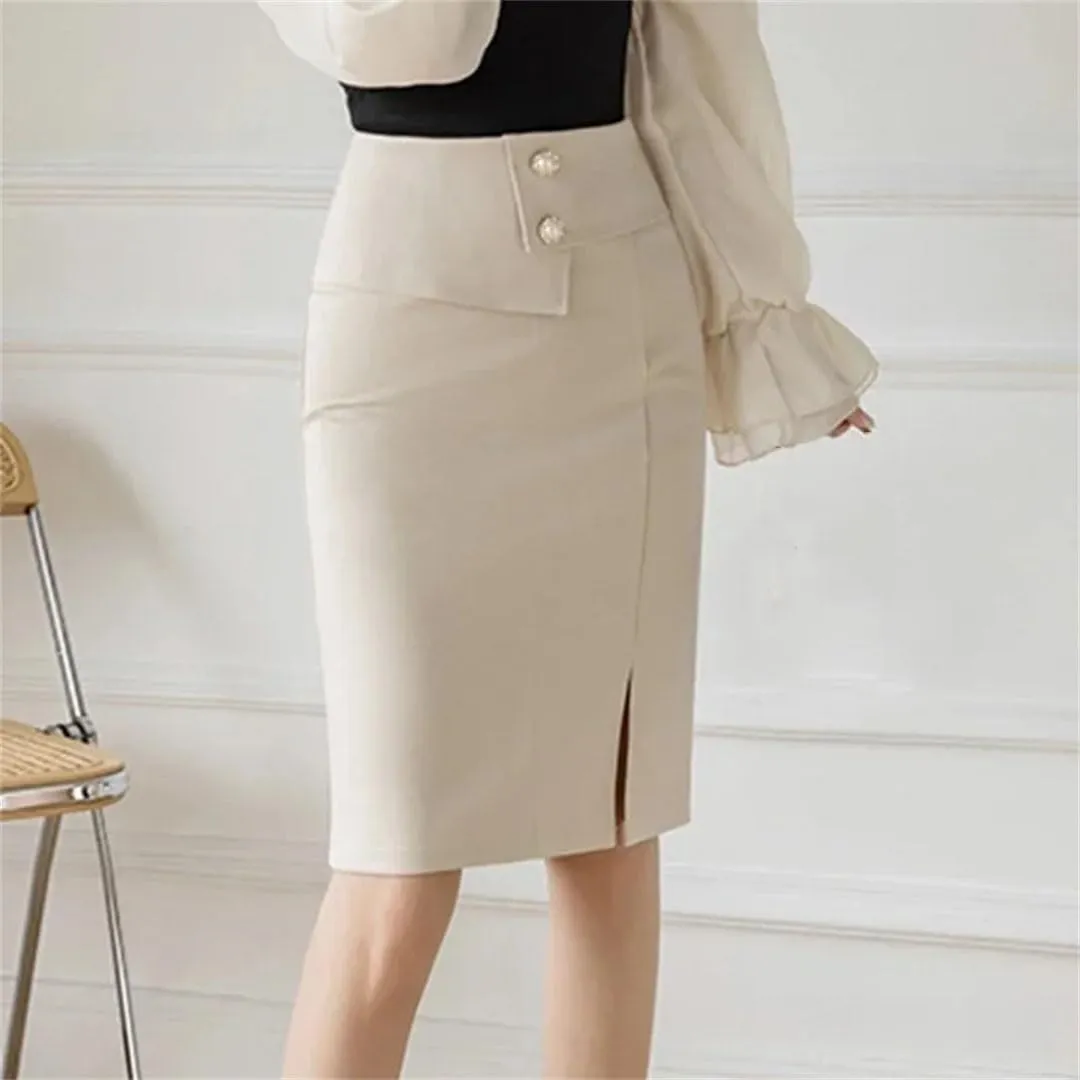 Women Korean Fashion Pencil Skirts Elegant High Wiast Bodycon Skirt Sexy Office Midi Skirts